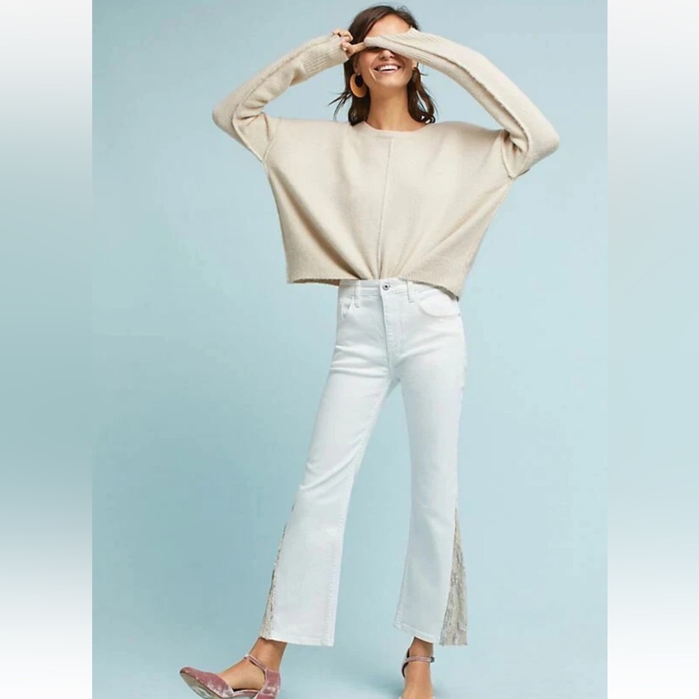 Anthropologie Pilcro and the Letterpress White Sequin Flare jeans women size 26